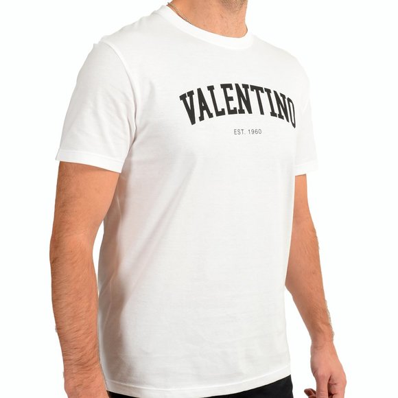 Valentino Men's White 2V3MG13D964 Logo Print Crewneck Short Sleeve T-Shirt - Picture 2 of 7